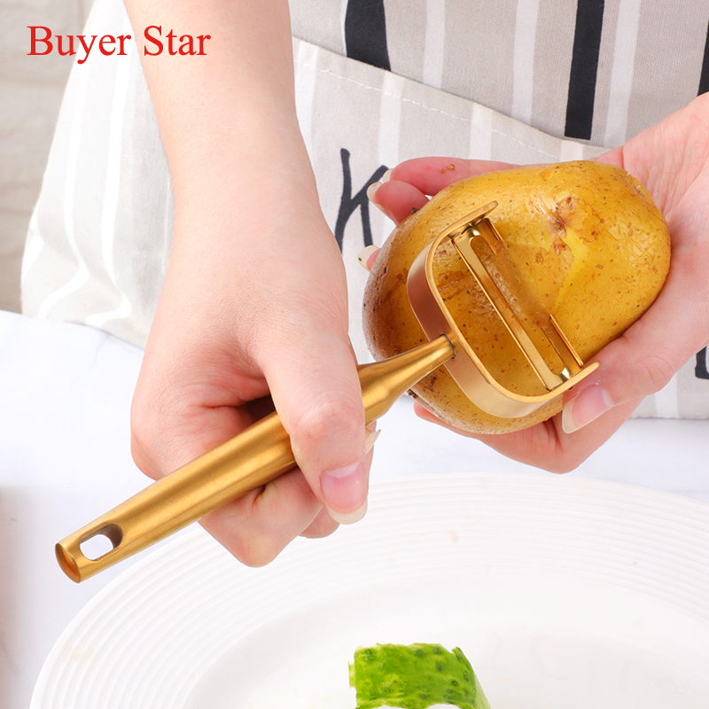 Kitchen Gadgets Gold - Pelador de frutas dorado de acero